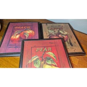 Home Interiors Set of 3 Homegrown Fruit Prints Pictures Apple Peach Pear